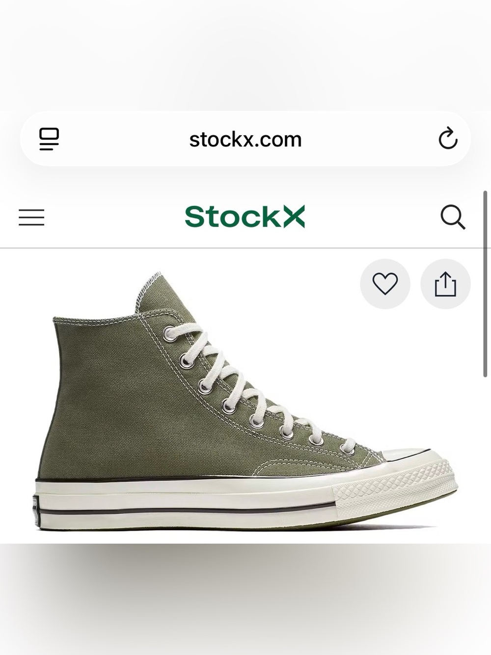Converse Chuck Taylor All Star 70 Hi Olive Green (W 8.5, M 6.5)